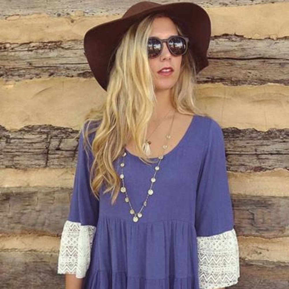 AMBER HALF SLEEVE VINTAGE BOHO DRESS (OCEAN BLUE)